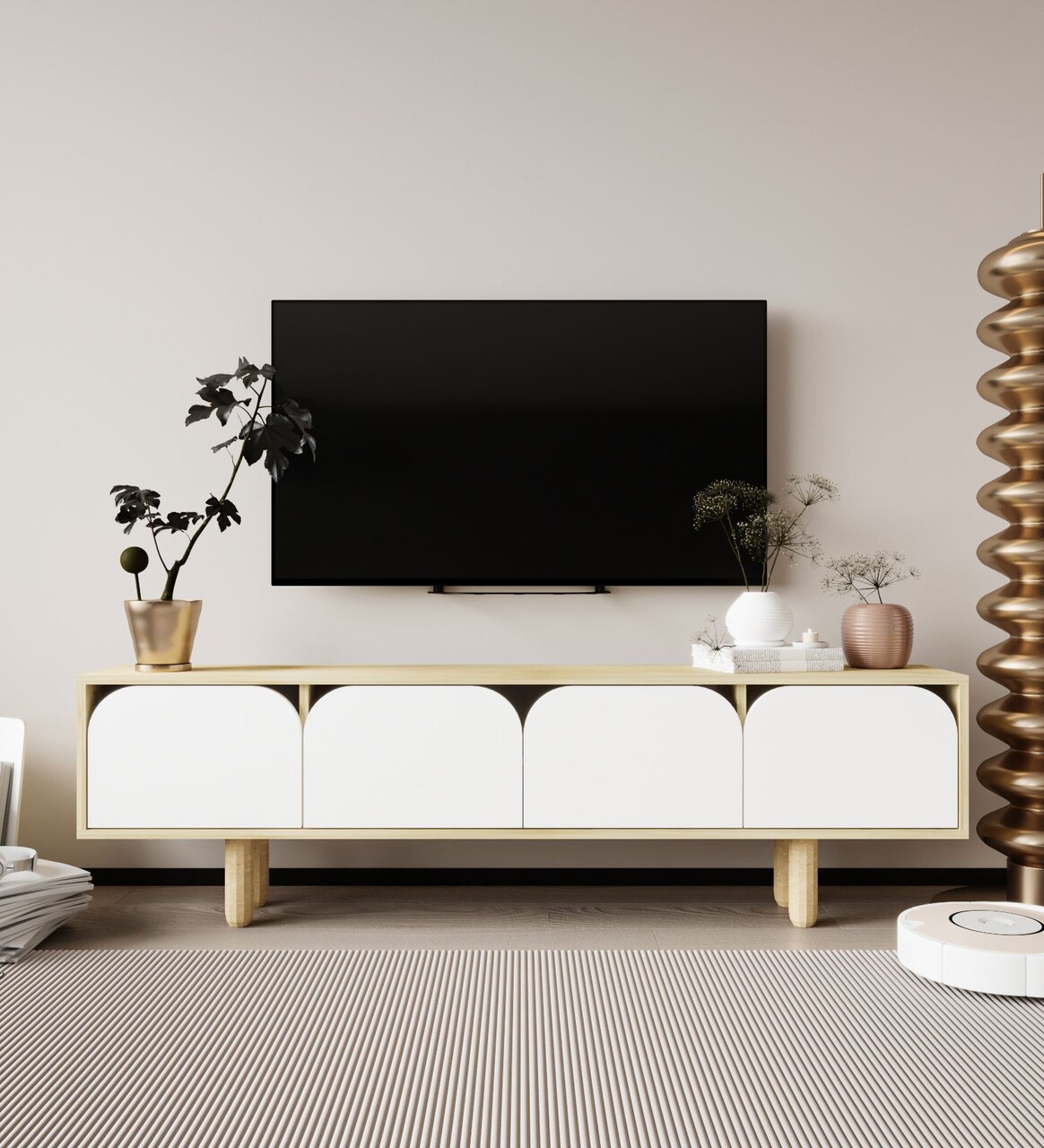 Comoda TV, Hanah Home, Lazio, 180x48x29.8 cm, PAL, Stejar Safir / Alb - imagine 6